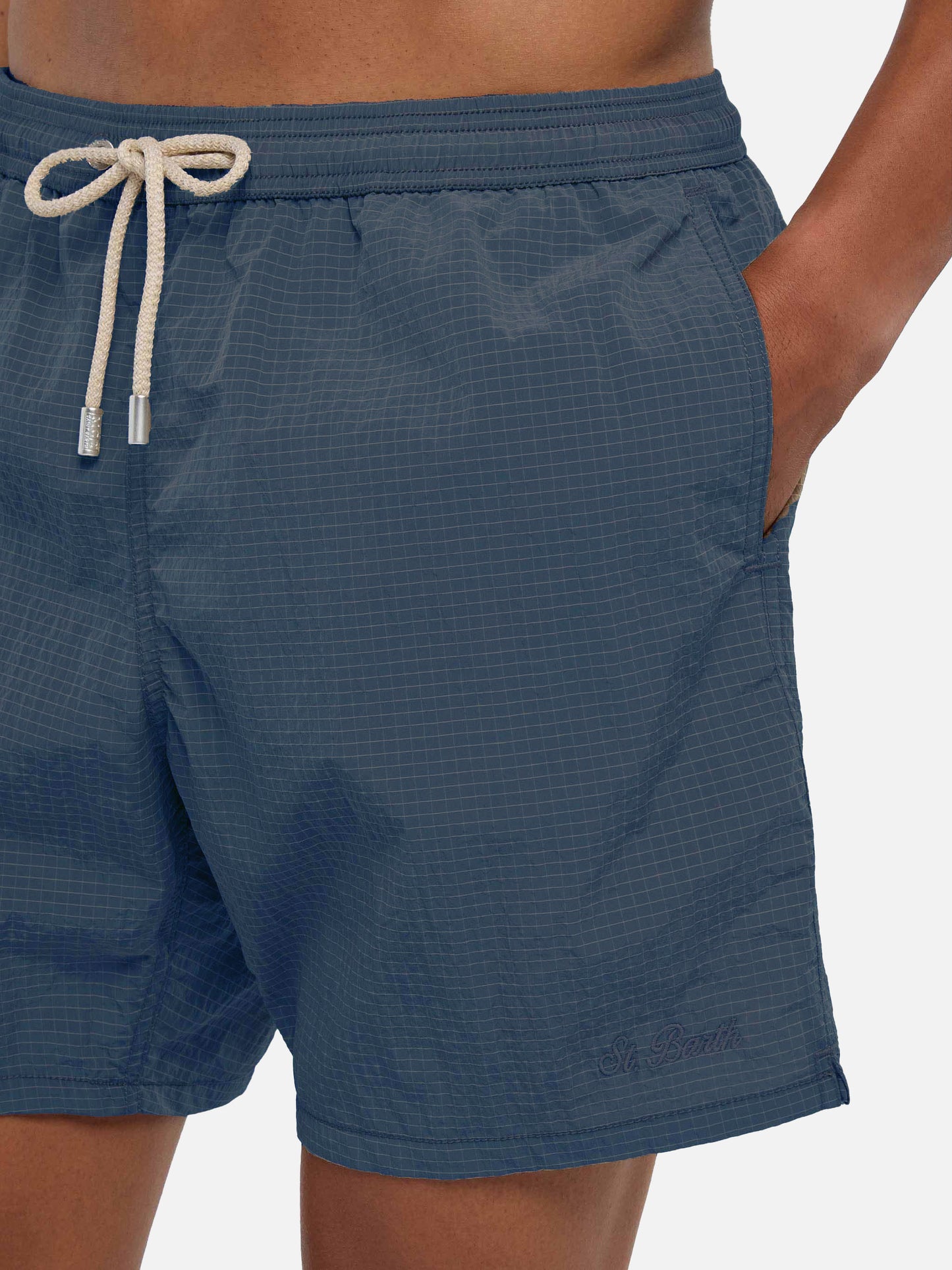 Mid-length swim shorts Katch in navy blue ripstop fabric