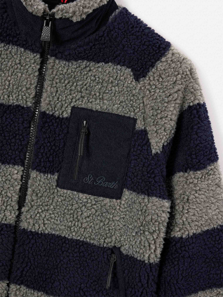 Chaqueta teddy Keystone gris con intarsia de Snoopy en la espalda | Special edition 