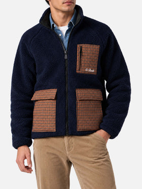 Keystone blaue Sherpa-Jacke mit karierten aufgesetzten Taschen 