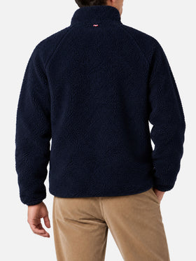 Keystone blaue Sherpa-Jacke mit karierten aufgesetzten Taschen 