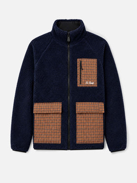 Keystone blaue Sherpa-Jacke mit karierten aufgesetzten Taschen 