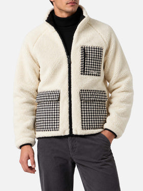 White Keystone sherpa jacket with pied de poule pockets