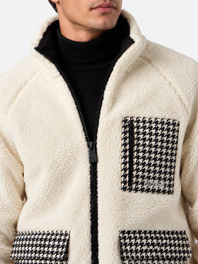 White Keystone sherpa jacket with pied de poule pockets