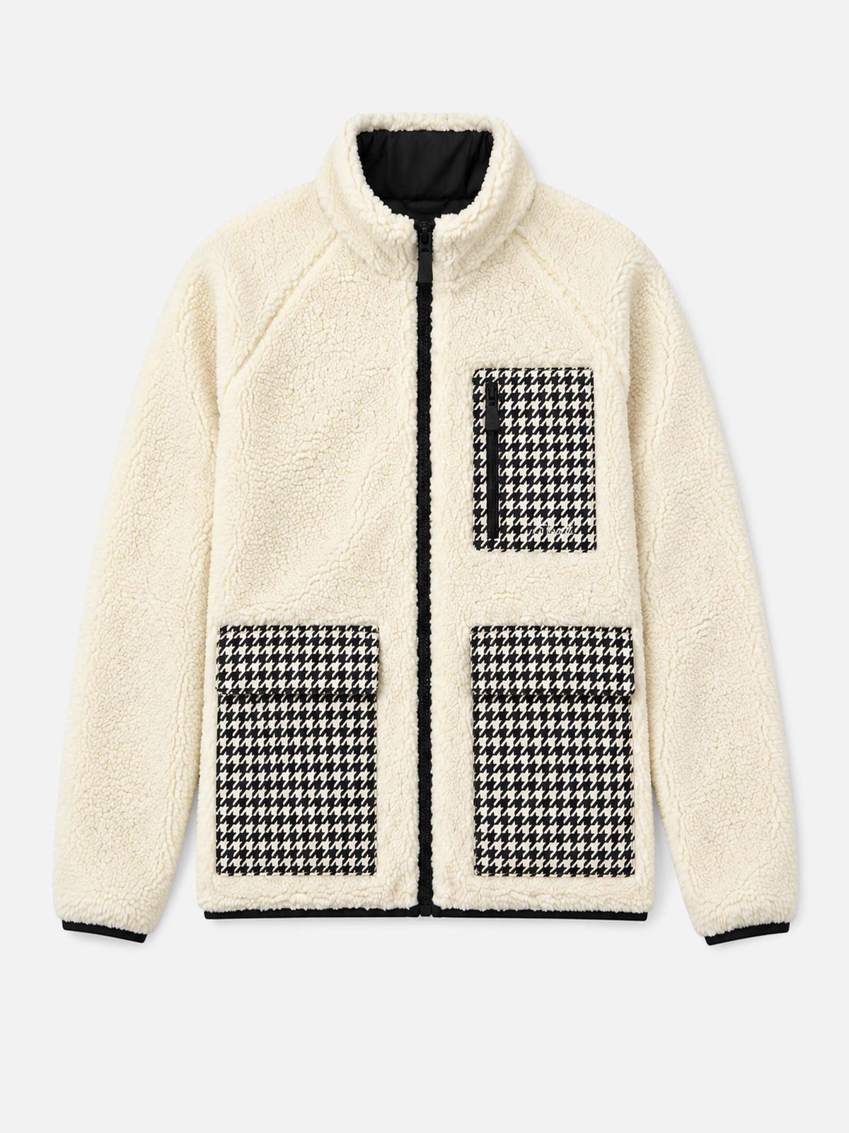 White Keystone sherpa jacket with pied de poule pockets