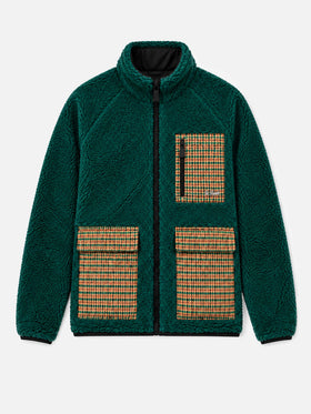 Chaqueta Keystone de sherpa verde con bolsillos de parche pied de poule 