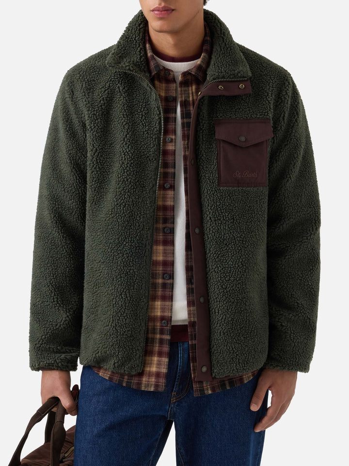 Chaqueta teddy Keystone verde militar con cierre de cremallera 
