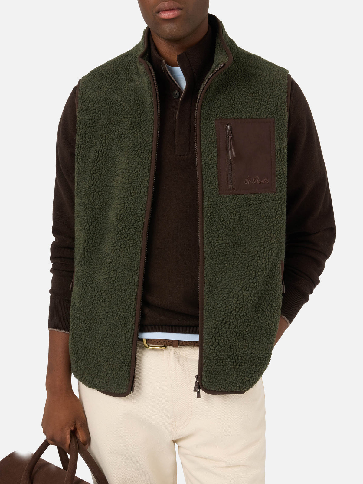Chaleco teddy Keystone verde militar con cierre de cremallera 