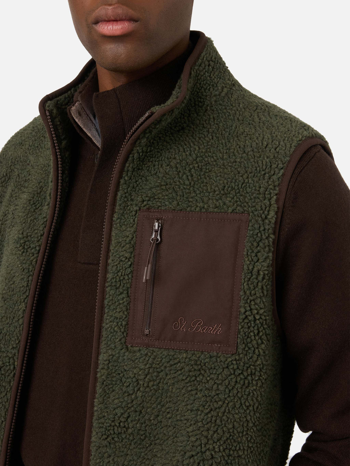 Chaleco teddy Keystone verde militar con cierre de cremallera 