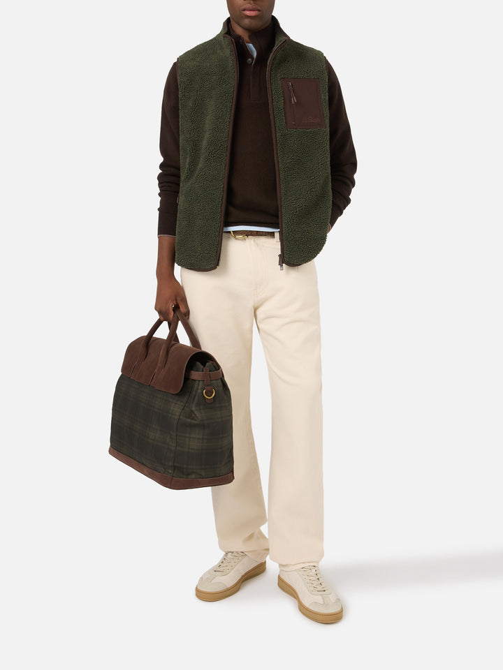 Military green Keystone teddy vest with zip closure