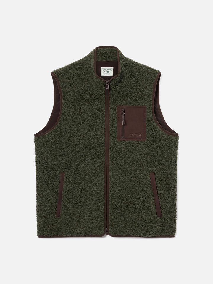 Gilet Keystone verde militare in teddy con chiusura con zip