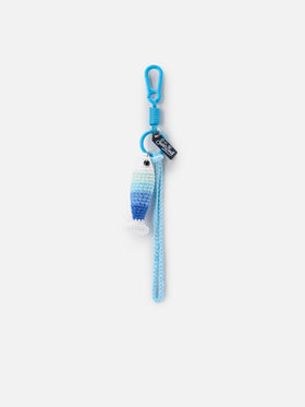 Crochet sardine-shaped keychain with lobster clasp