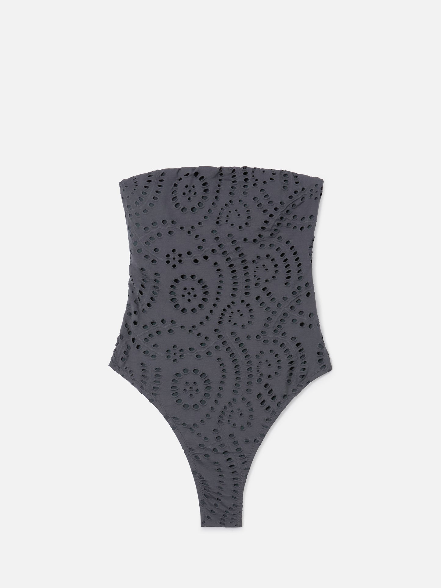 Khyra bandeau one-piece swimsuit in dark grey sangallo textile