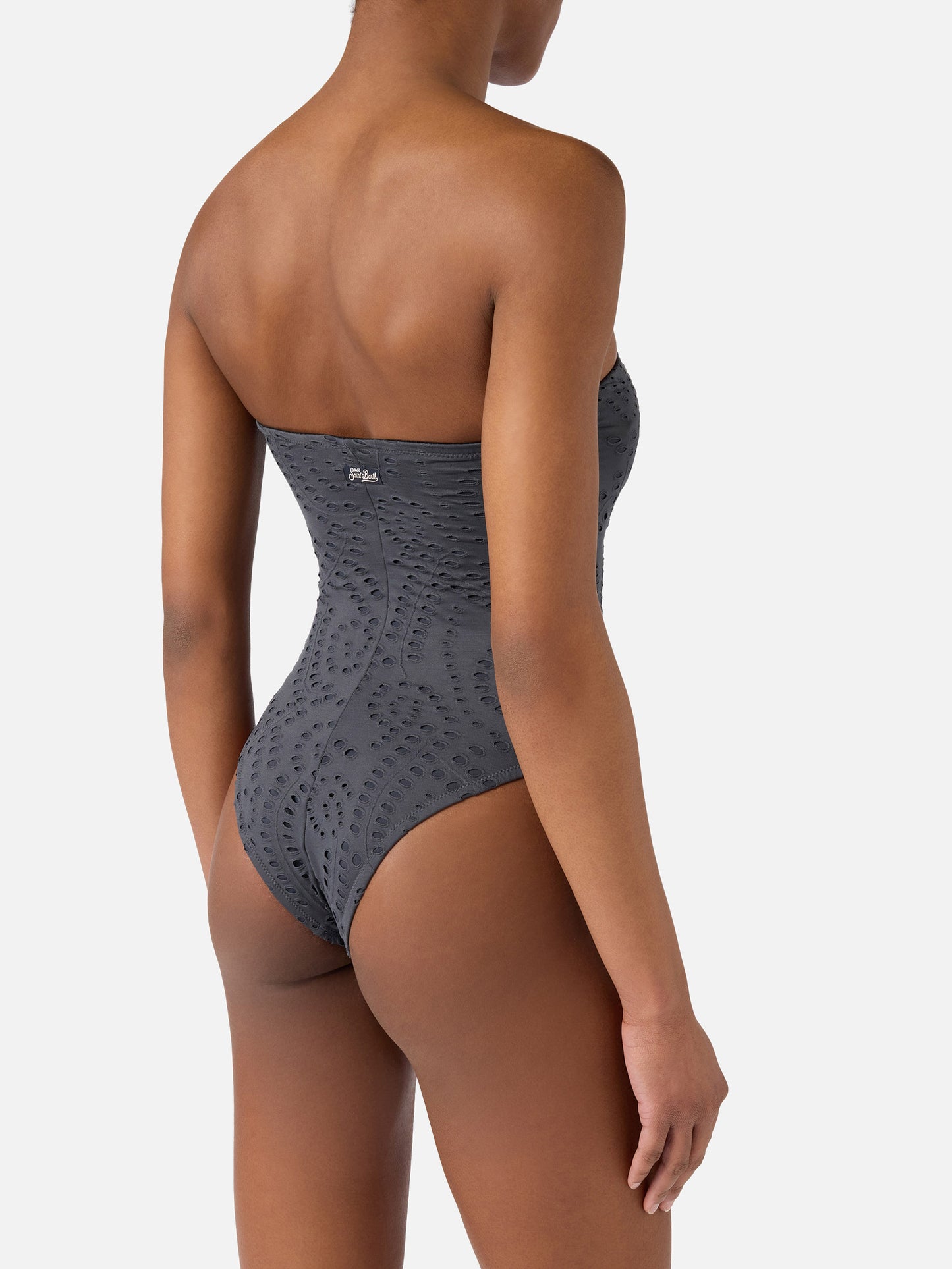 Khyra bandeau one-piece swimsuit in dark grey sangallo textile