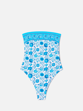 Khyra bandeau one-piece swimsuit with floral batik print