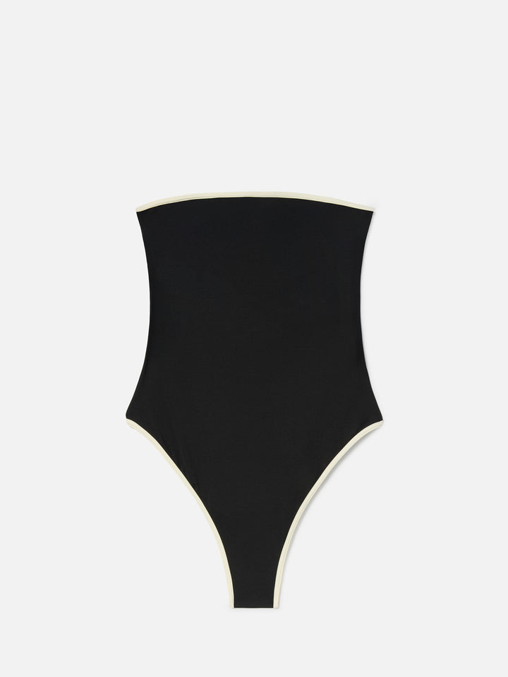 Khyra String bandeau black one-piece swimsuit with contrast details