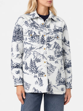 Kimmy lightweight quilted jacket with blue toile de jouy print