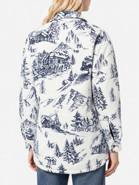 Kimmy lightweight quilted jacket with blue toile de jouy print