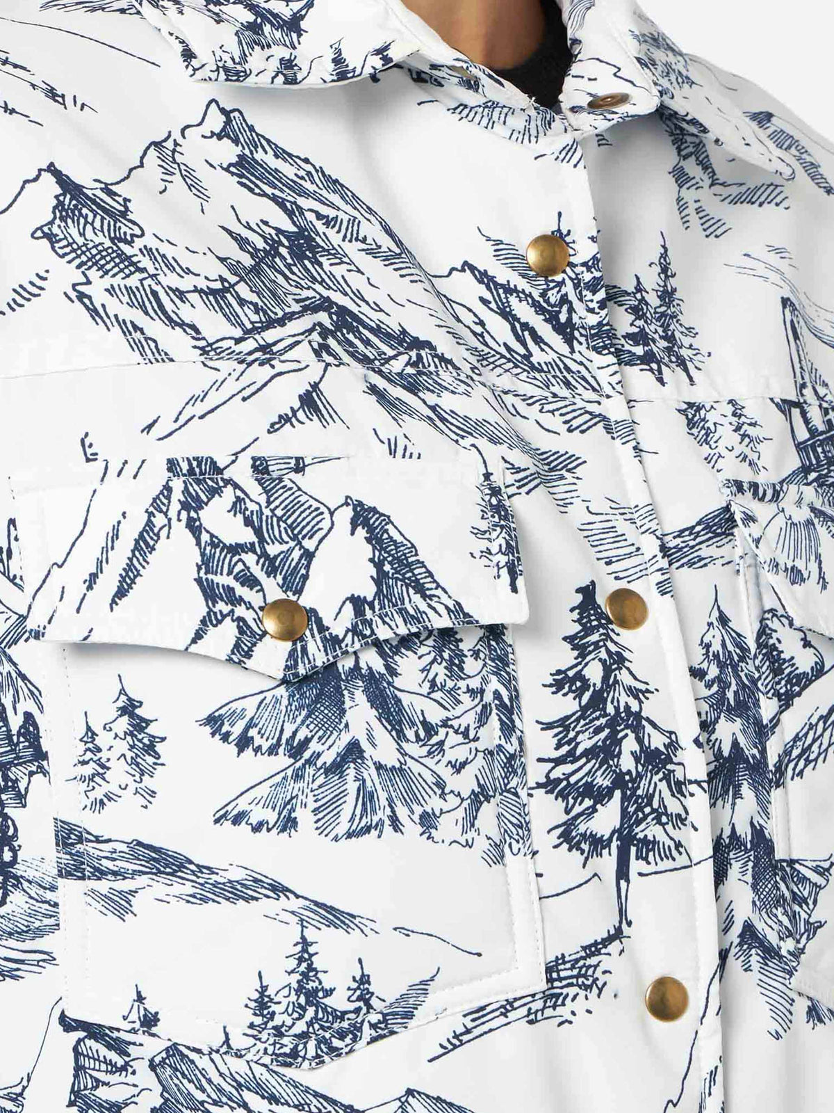 Kimmy lightweight quilted jacket with blue toile de jouy print