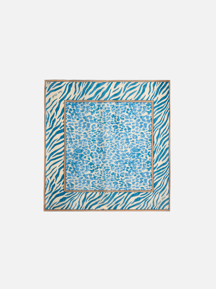 Foulard Kitana in seta con stampa animalier blu