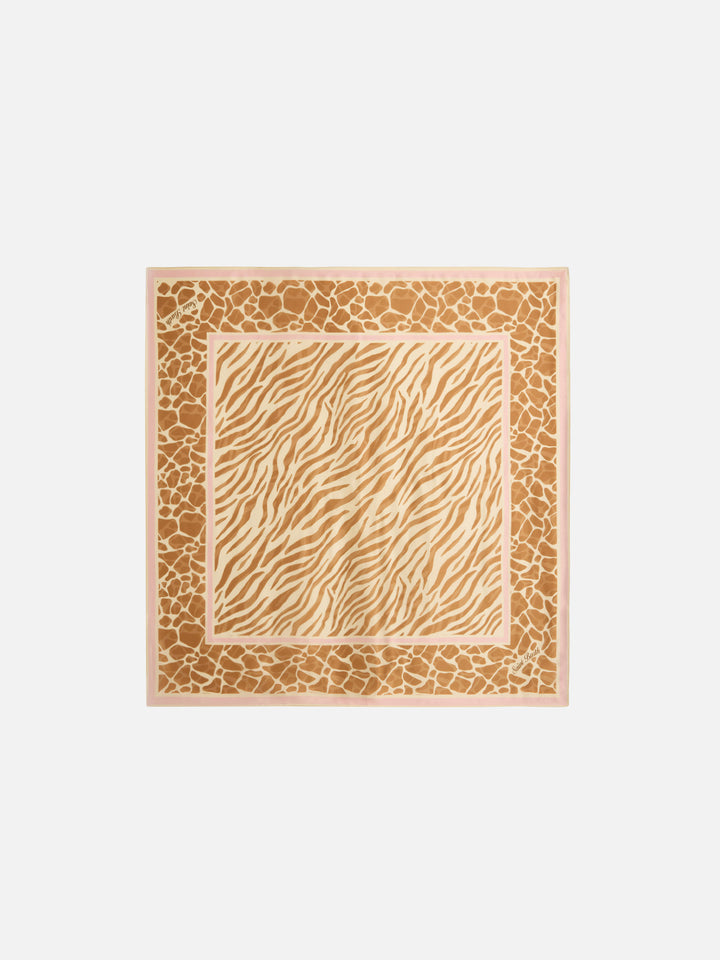 Foulard Kitana in seta con stampa animalier beige