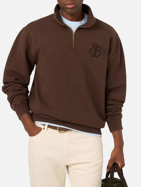 Felpa Kenneth marrone scuro in cotone con monogramma SB Legacy