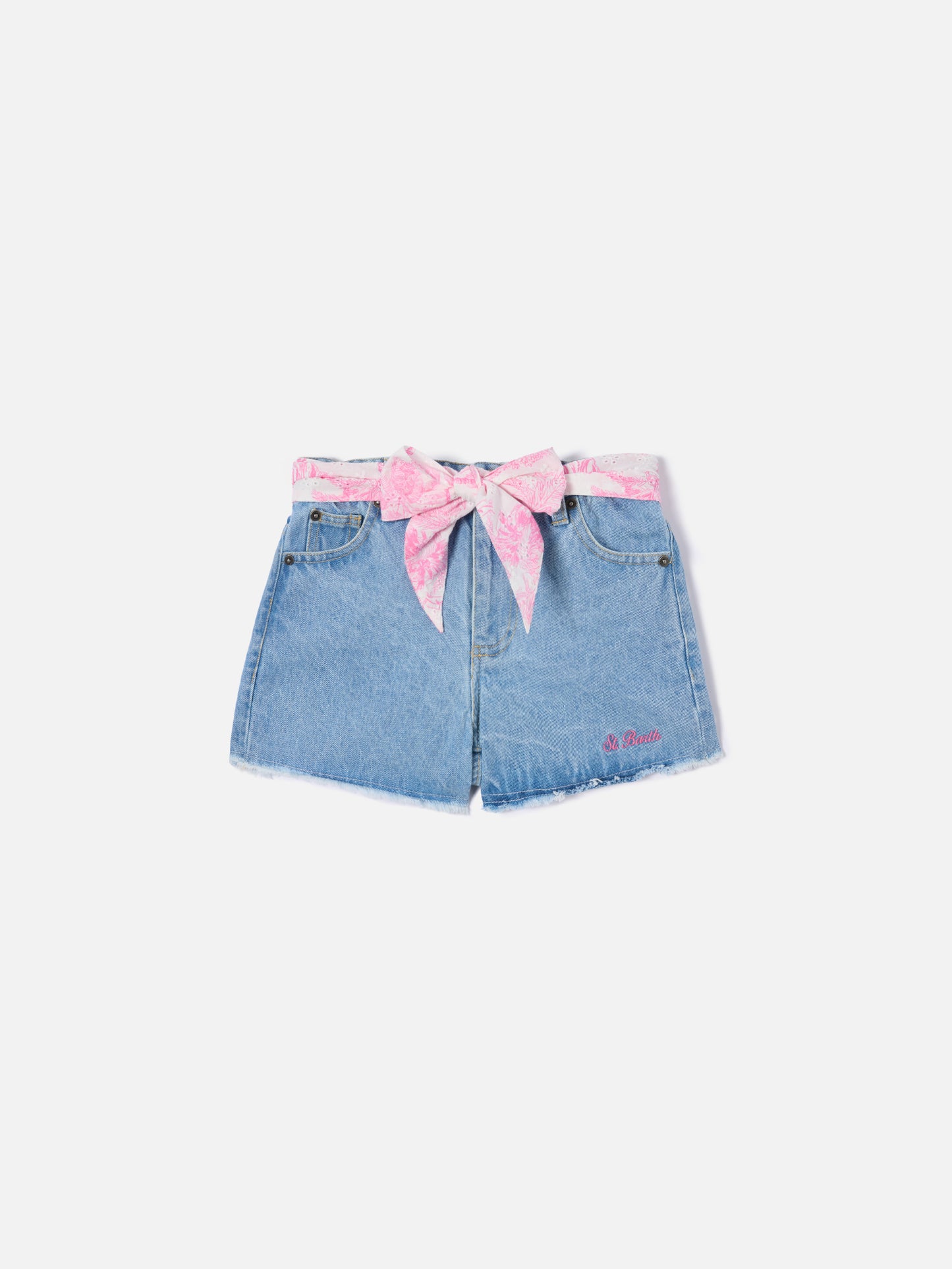 Kiko Jr cotton denim dhorts with broderie details