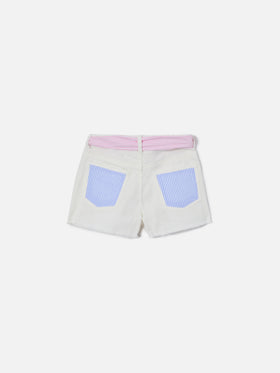 Short Kiko Jr in denim con dettagli in seersucker