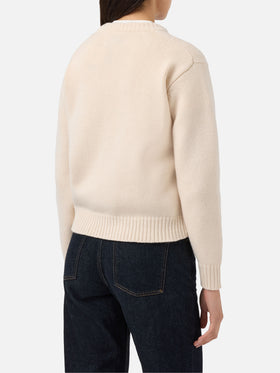 Kyla wool sweater in white with Cortina jacquard