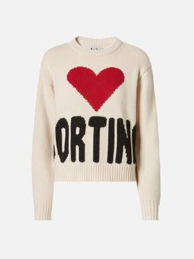 Kyla wool sweater in white with Cortina jacquard