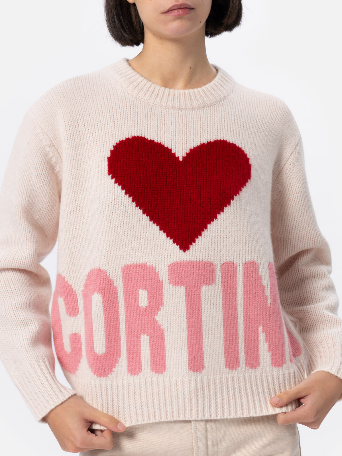 Woman white fair isle sweater Kyla with Cortina jacquard