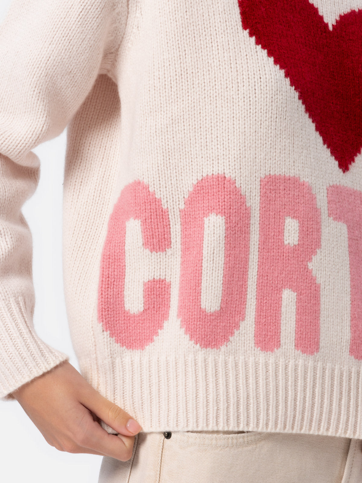 Woman white fair isle sweater Kyla with Cortina jacquard