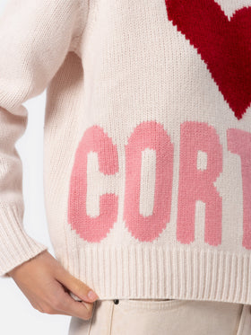 Woman white fair isle sweater Kyla with Cortina jacquard