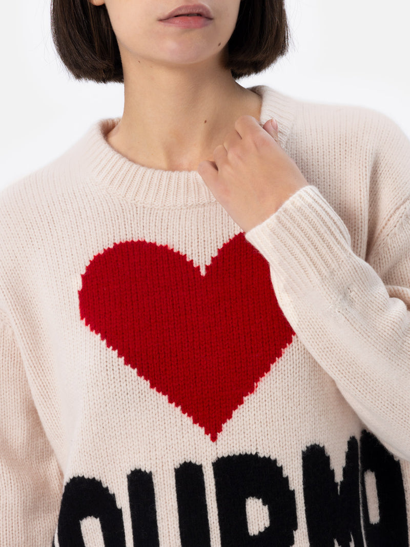 Woman white fair isle sweater Kyla with Courma print