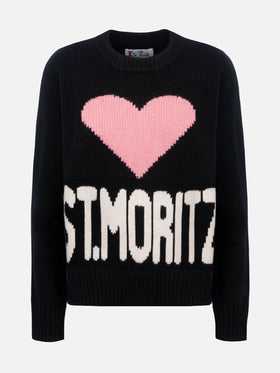 Schwarzer Fair-Isle-Pullover Kyla für Damen mit St. Moritz-Jacquard