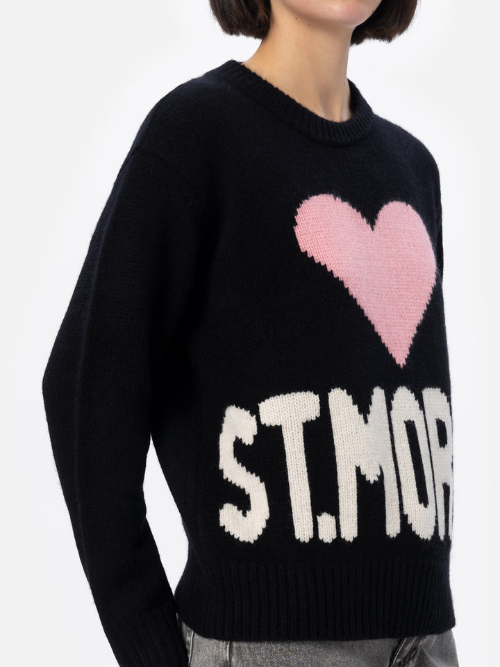 Schwarzer Fair-Isle-Pullover Kyla für Damen mit St. Moritz-Jacquard