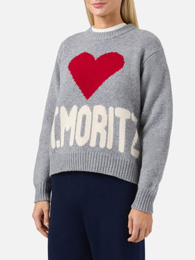 Maglione Kyla in lana grigio con jacquard St. Moritz