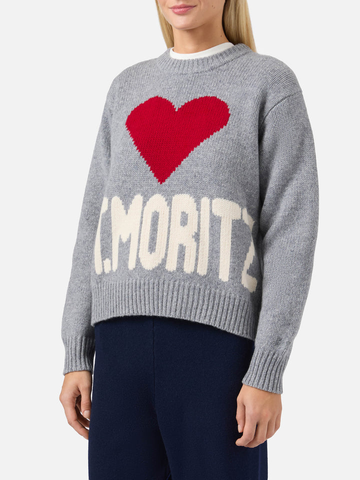 Maglione Kyla in lana grigio con jacquard St. Moritz
