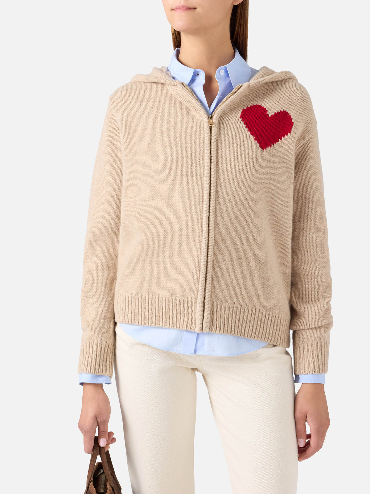Beige Kyla wool knit hoodie with St. Barth intarsia