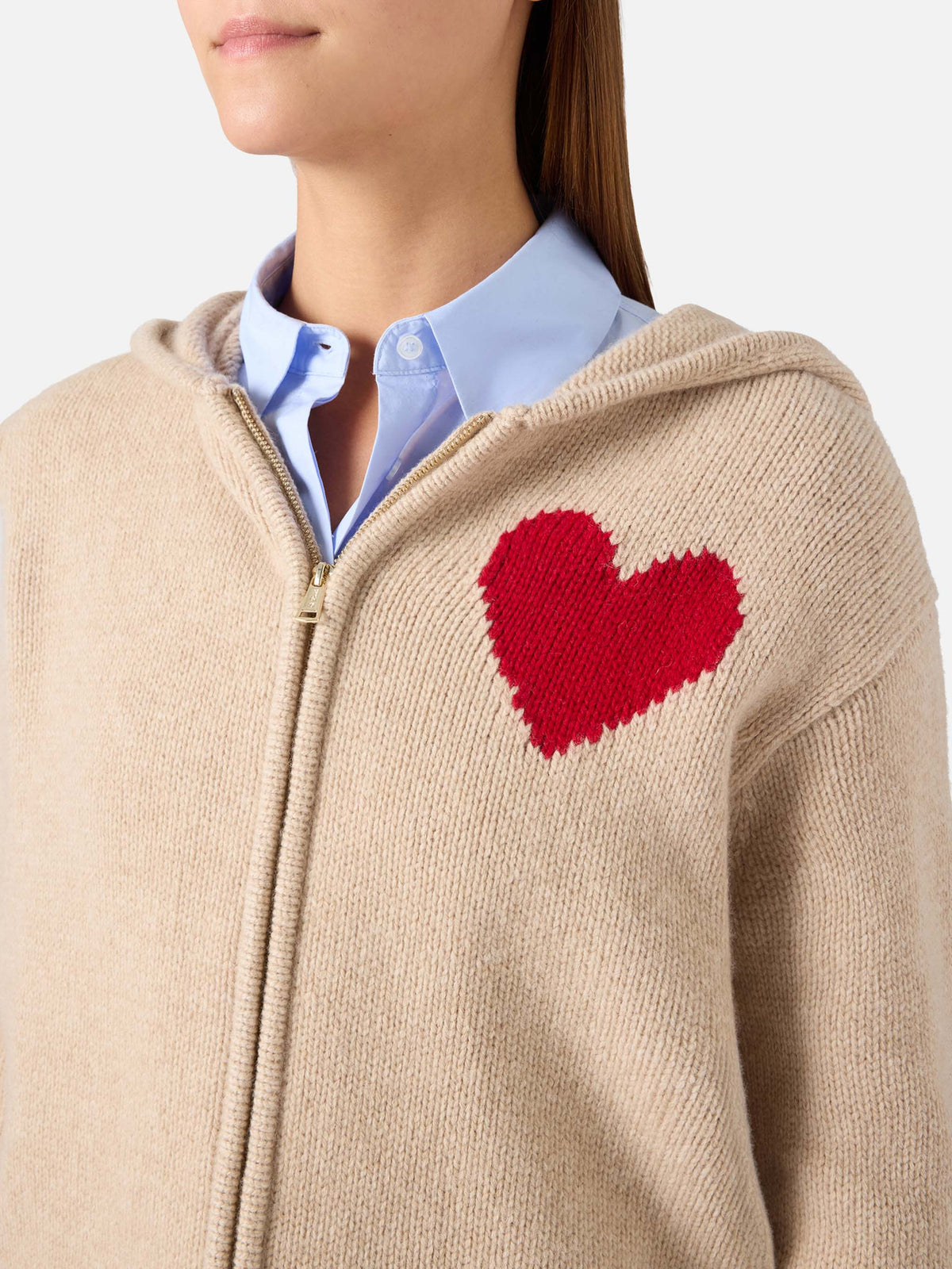 Beige Kyla wool knit hoodie with St. Barth intarsia