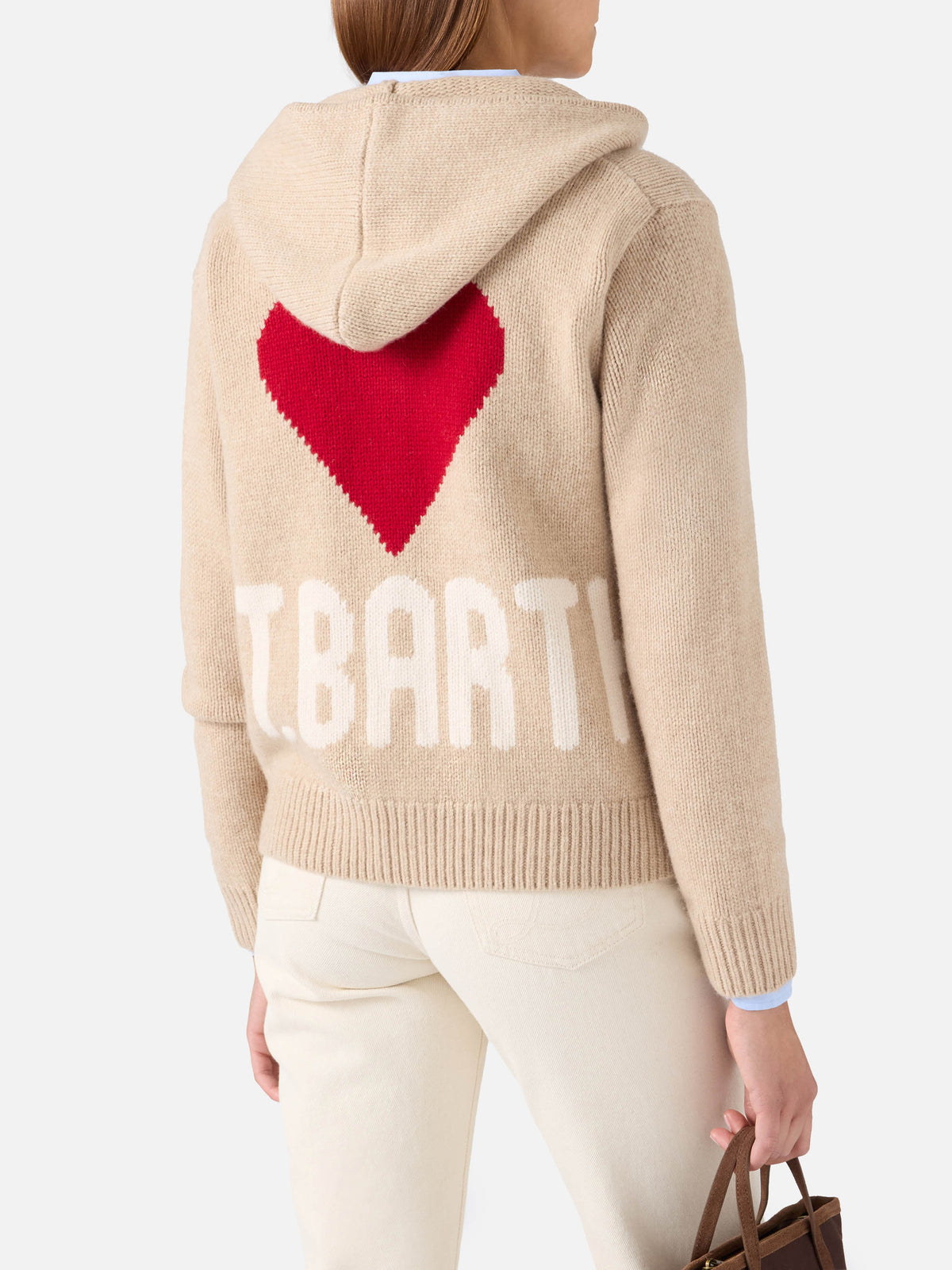 Beige Kyla wool knit hoodie with St. Barth intarsia