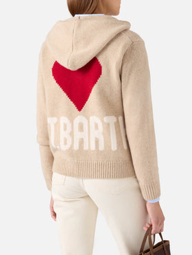 Beige Kyla wool knit hoodie with St. Barth intarsia