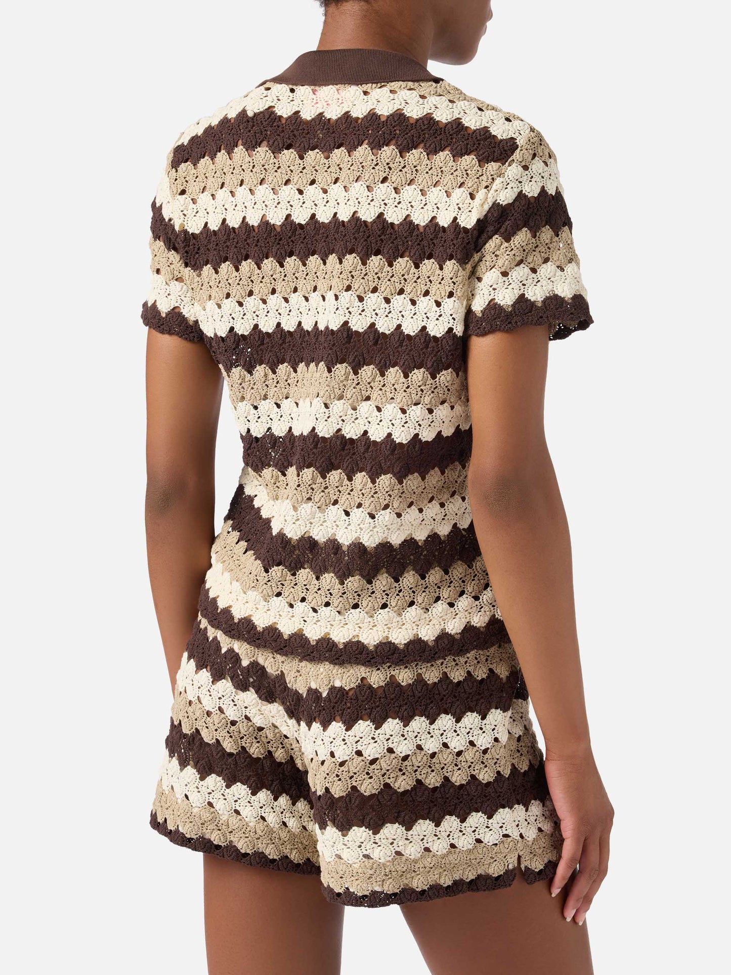 Polo Lala in misto cotone effetto crochet a righe