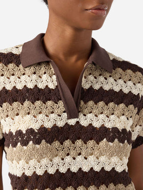 Polo Lala in misto cotone effetto crochet a righe