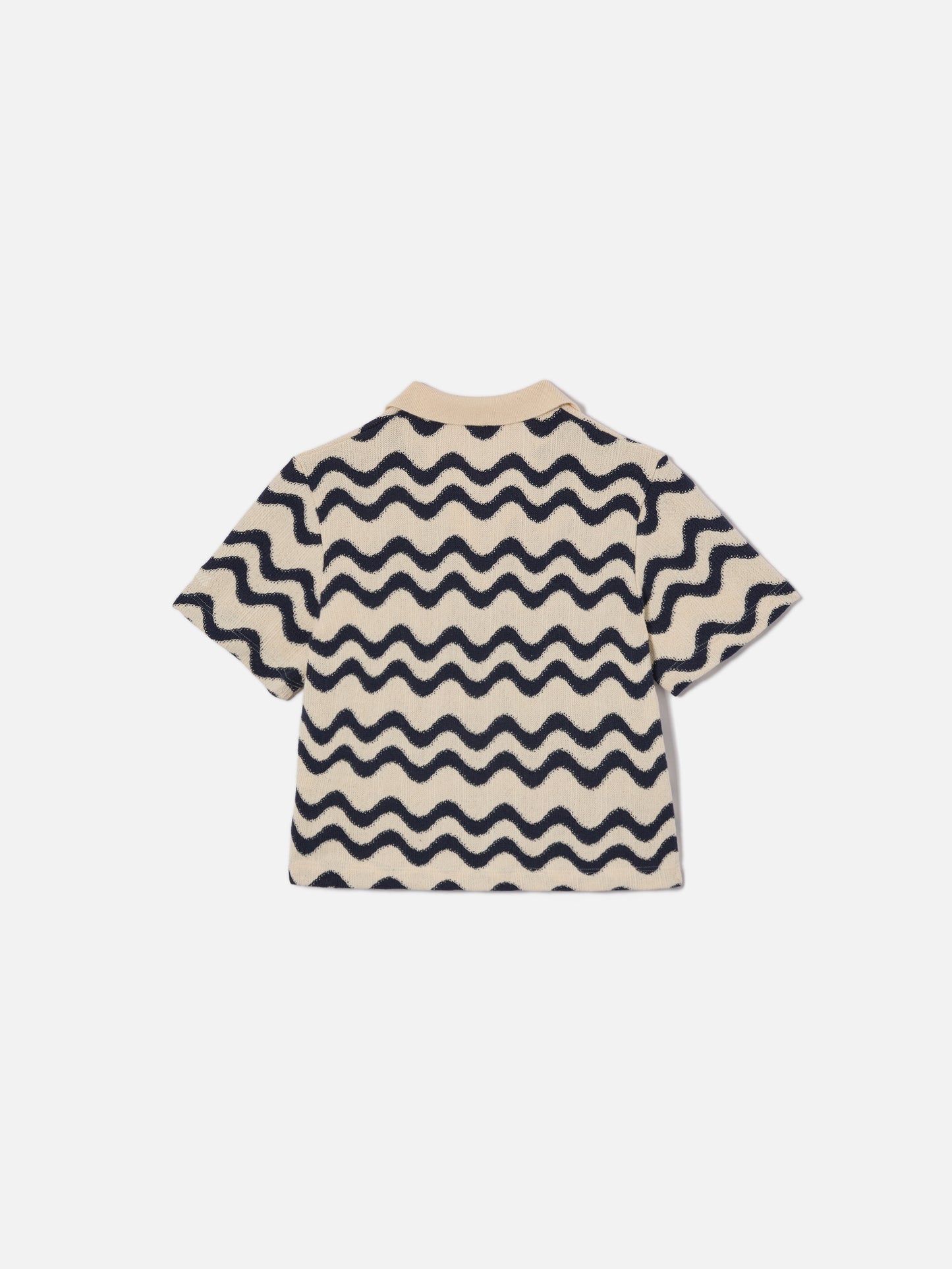 Polo Lala Jr en maille de coton mélangé à motif vagues bleu et ivoire 
