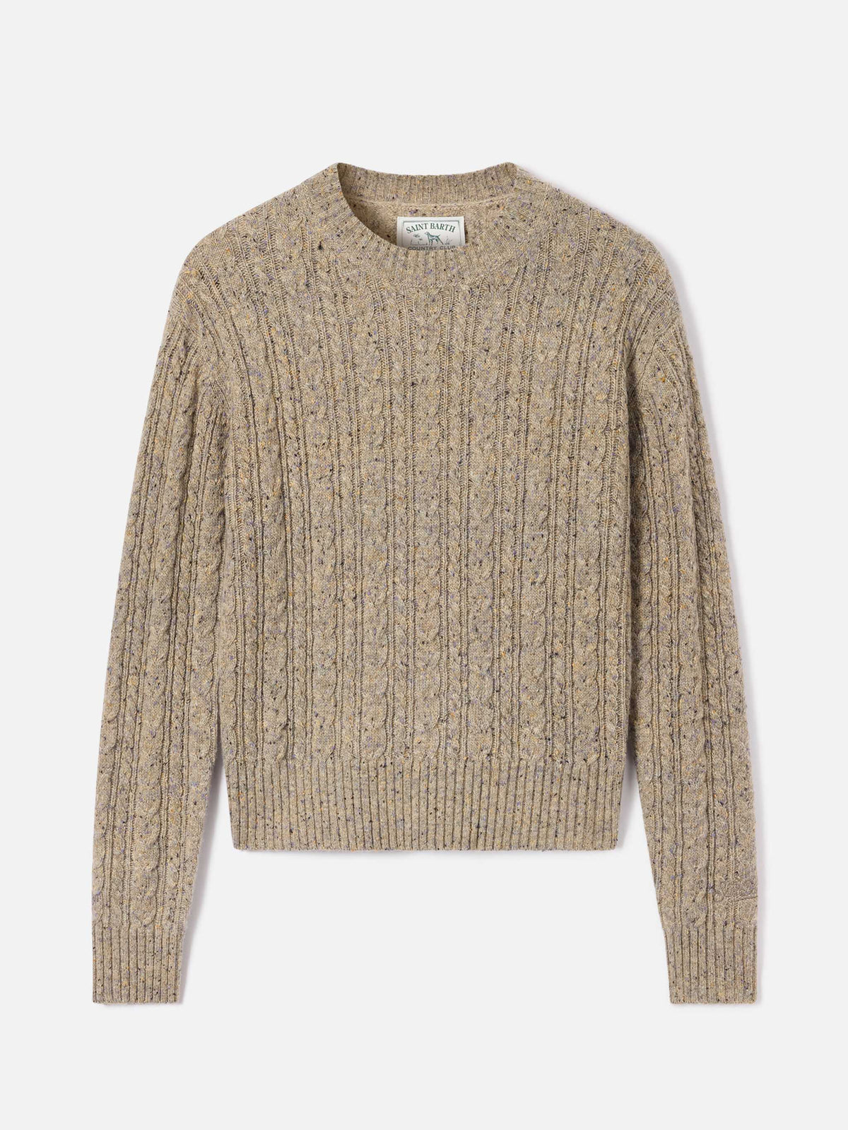 Greige Lalia Donegal wool blend crewneck knit