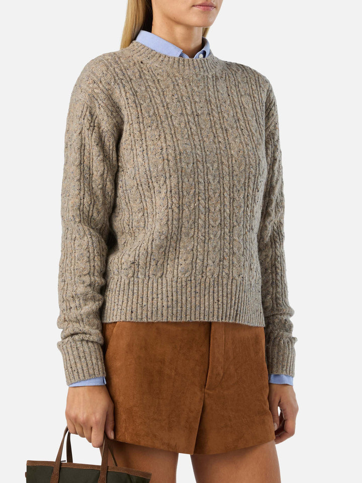 Pull ras du cou Greige Lalia en mélange de laine Donegal 