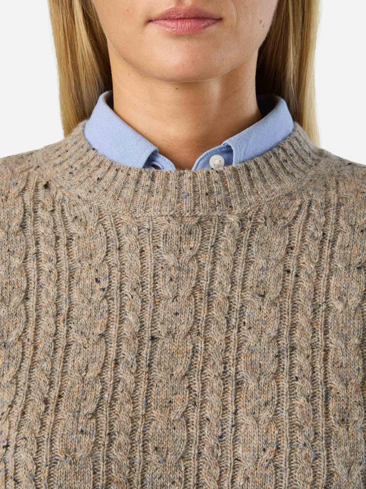 Greige Lalia Donegal wool blend crewneck knit