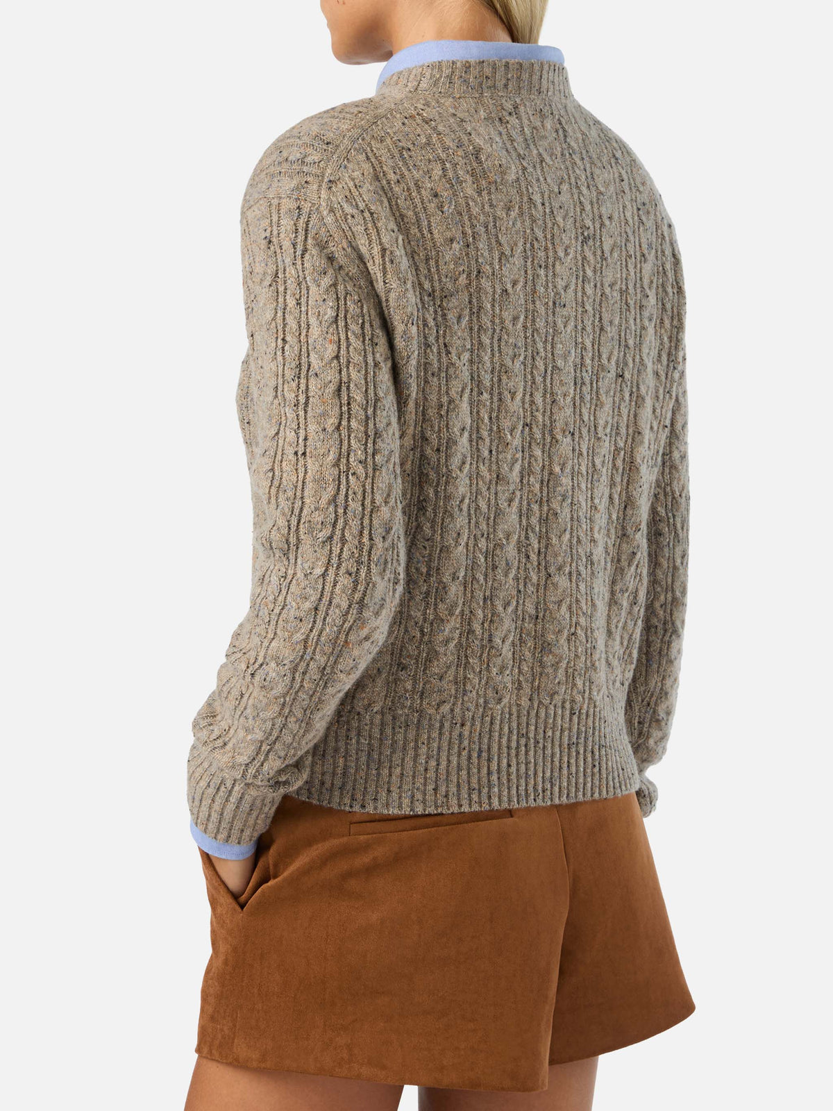 Greige Lalia Donegal wool blend crewneck knit