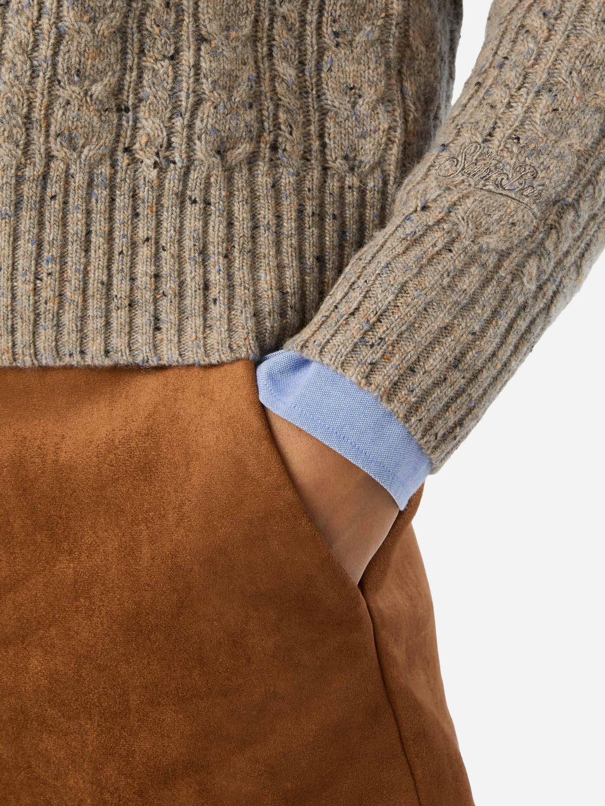 Greige Lalia Donegal wool blend crewneck knit