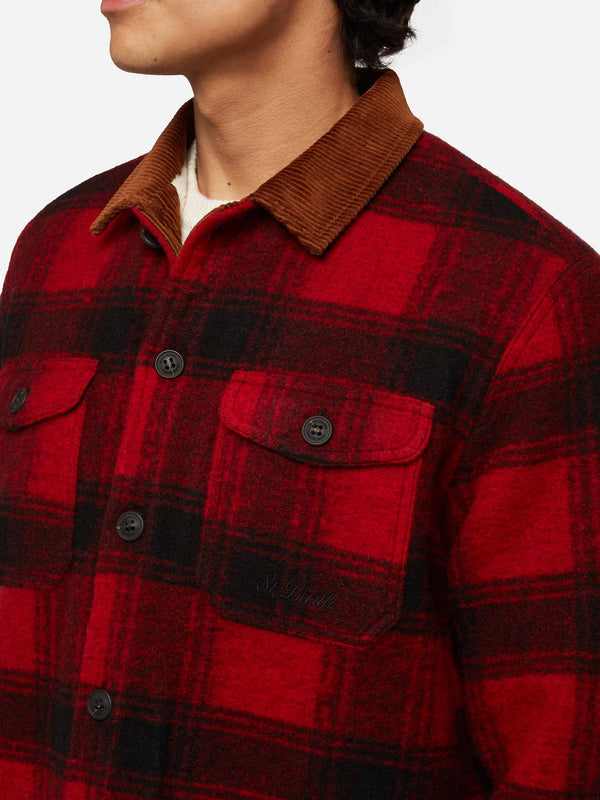 Man wool blend overshirt Landeck with tartan print